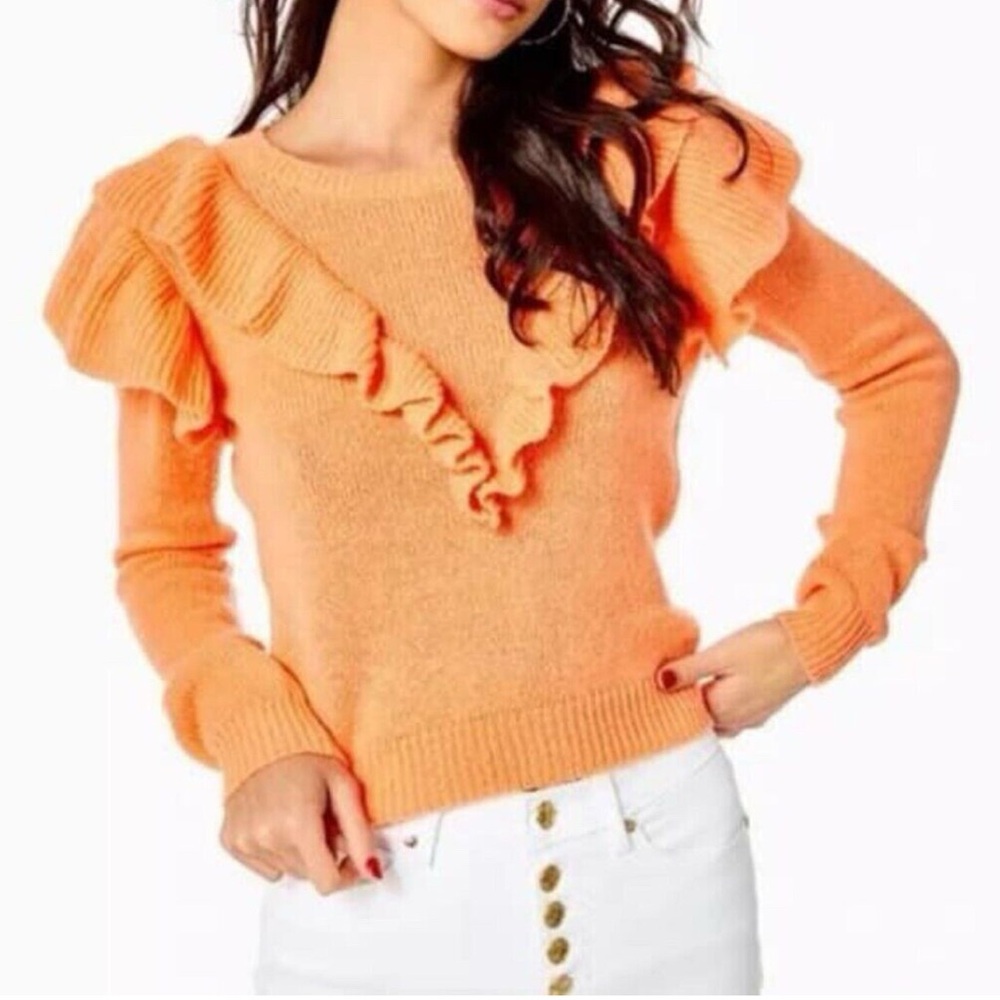 Lilly Pulitzer Marceline Cantaloupe Ruffle Sweater Women’s Size Medium